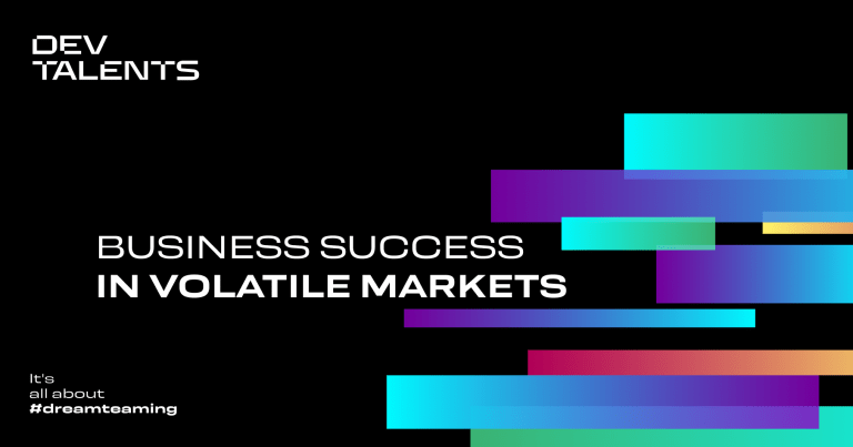 Graphic with the text: business success in volatile markets